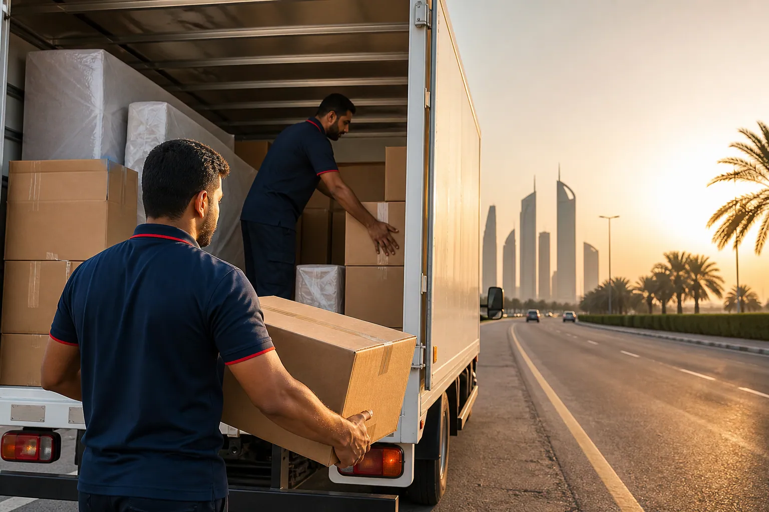 Ezy Movers crew loading a truck for Dubai to Abu Dhabi and inter-emirate relocation