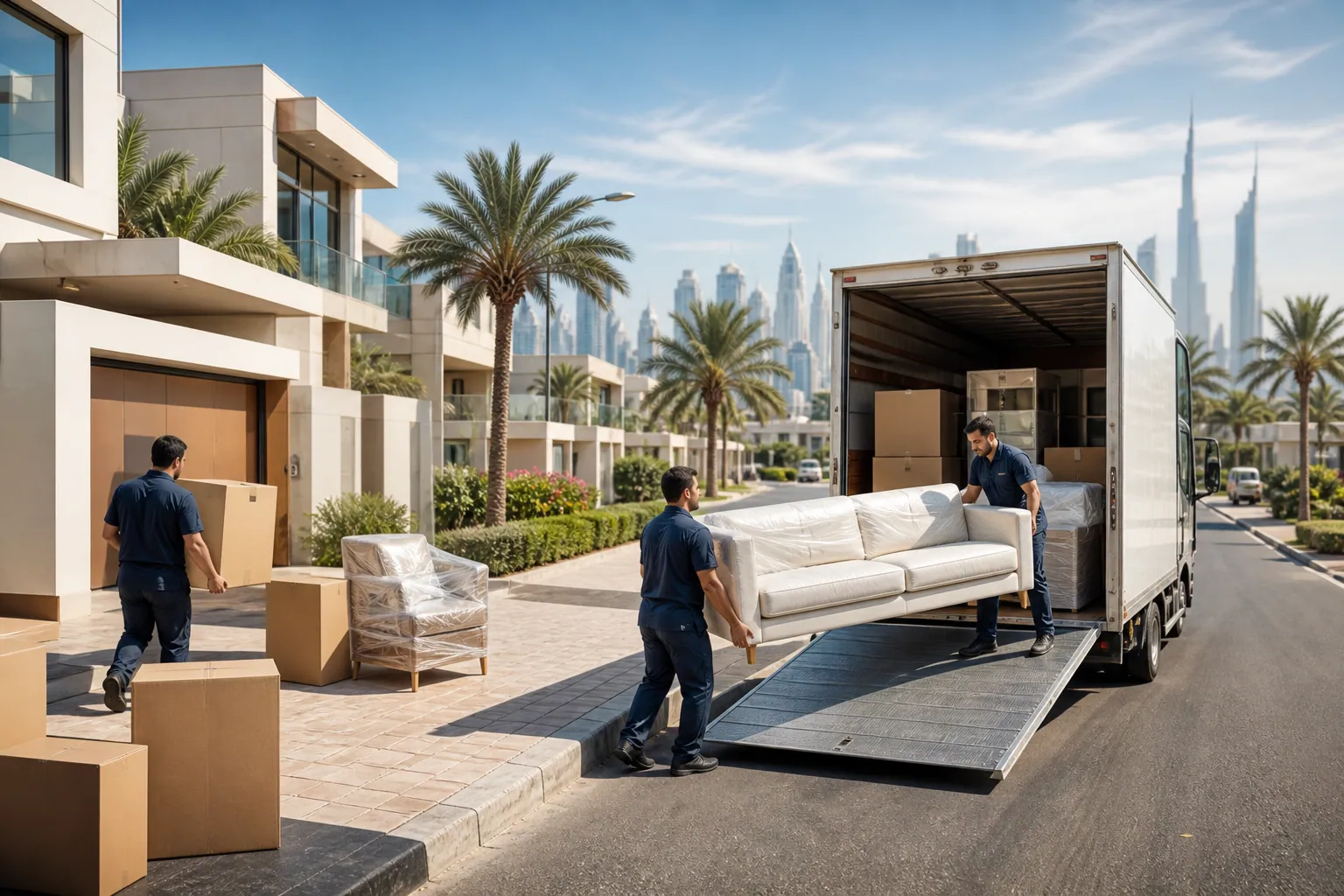 Ezy Movers loading a truck for villa moving across Dubai and the UAE